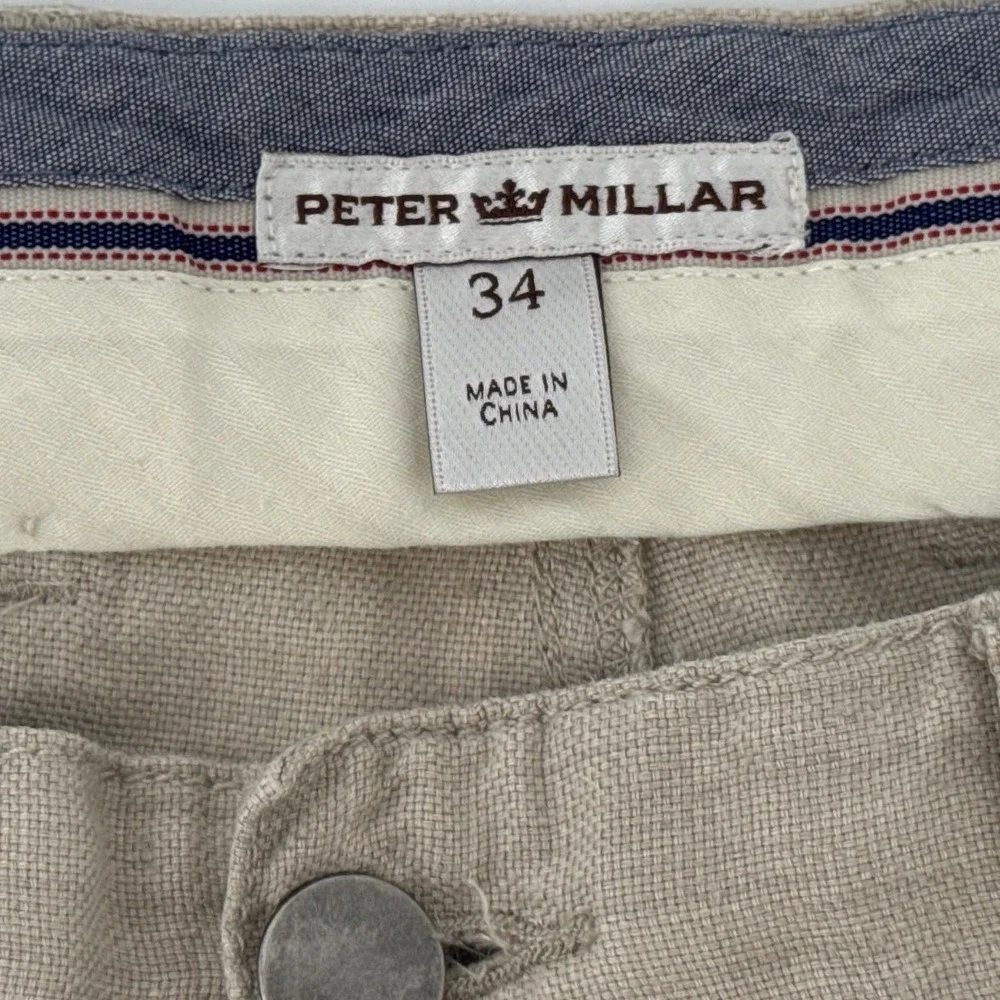 Peter Millar Pants Mens 34 Tan 100% Linen Five Pocket Luxury Casual Trousers